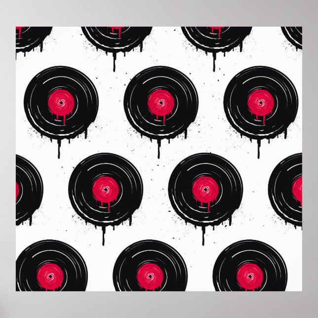 Poster disques vinyliques fondus, motif artistique. (Devant)