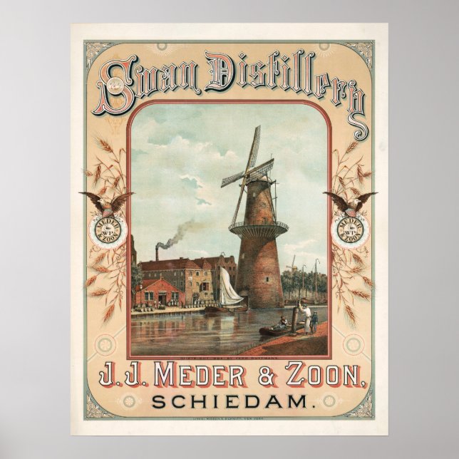 Poster Distillerie de cygne, J.J. Meder & Zoon, Schiedam (Devant)