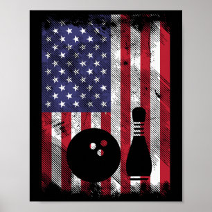 Poster Distressed Us Drapeau Bowling Patriotic Bowler Hom