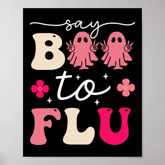 Poster Dites Boo Au Vaccin Contre La Grippe Drôle Hallowe (Devant)