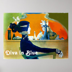 Poster DIVA IN BLUE / Beauty,Hair,Fashion Art Nouveau