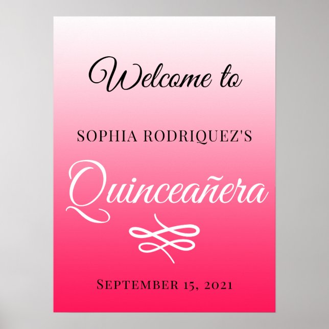 Poster Diva Pink Quinceañera 15e anniversaire Bienvenue (Devant)