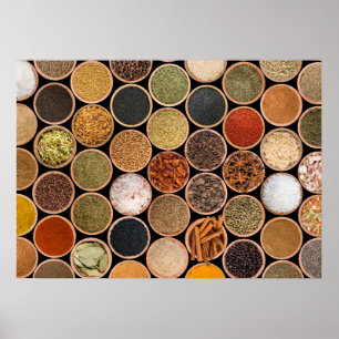 Poster Diverses épices et ingrédients alimentaires