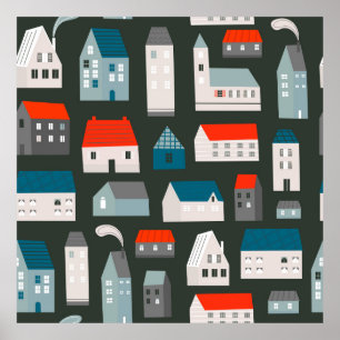 Poster Diverses petites maisons minuscules. Style coupé e