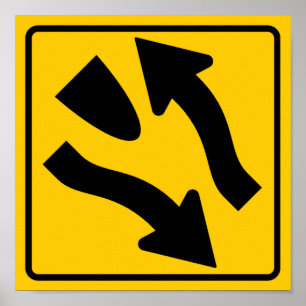 Poster Divided Highway Begins Highway Sign