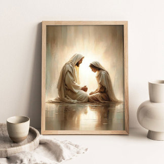 Poster Divine Prayers, Christian Art, Jesus and Girl, Pic