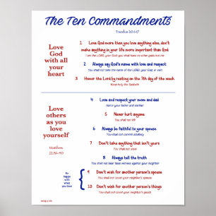 Poster Dix commandements pour les enfants - Marine/Rouge