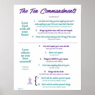 Poster Dix commandements pour les enfants - Violet/Turquo