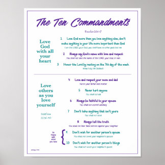 Poster Dix commandements pour les enfants - Violet/Turquo
