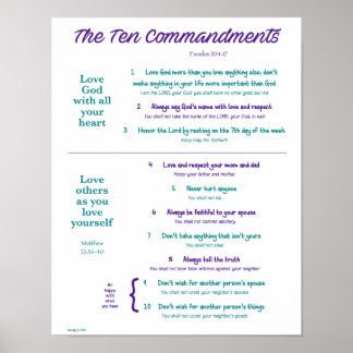 Poster Dix commandements pour les enfants - violet/Turquo