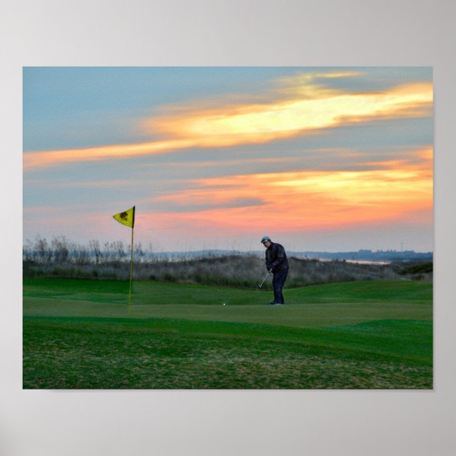 Poster Dix-huitième trou au coucher du soleil sur l'île d (Devant)