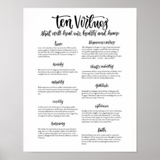 Poster Dix vertus : Pour guérir nos coeurs et notre maiso