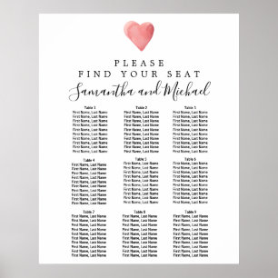 Poster DIY Red Heart 9-Table Wedding Seating Chart