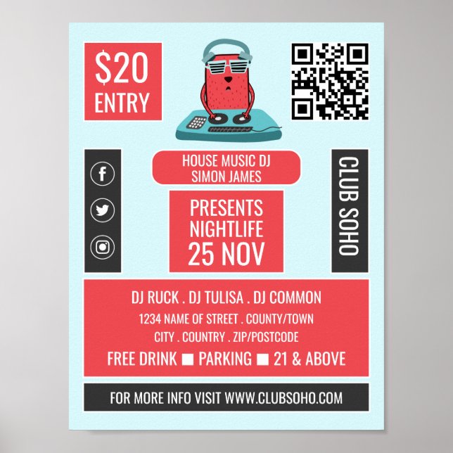 Poster DJ au Deck Cartoon, Professional DJ Advert (Devant)