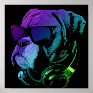 Poster DJ Boxer Dog Wall Art | Présence spéciale