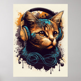 Poster DJ Cat Avec Casque