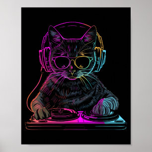 Poster Dj Cat Edm Techno House Musique Amusing Chat Pour 