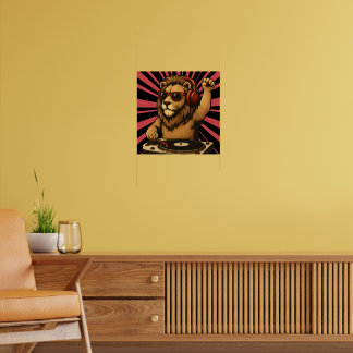 Poster DJ Lion – Musique d'art de style rétro cool