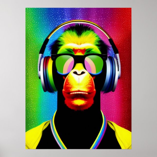 Poster DJ Monkey Music Lover DJ Chimp Humour (Devant)
