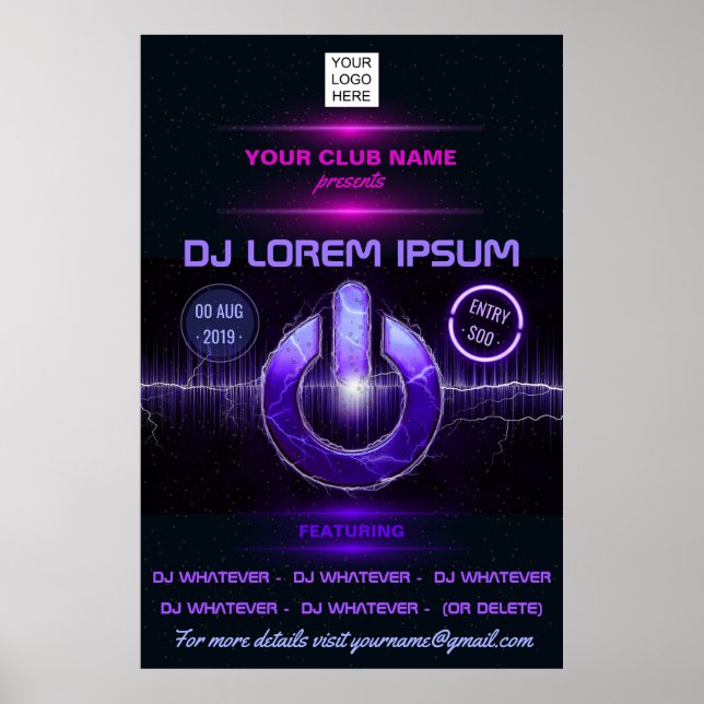 Poster DJ Music and Dance Gig ajouter photo et logo invit (Devant)