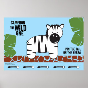 Poster do-it-yourself Pin the tail on Zebra Safari Birthd