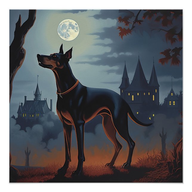 Poster Doberman Halloween effraie (Devant)