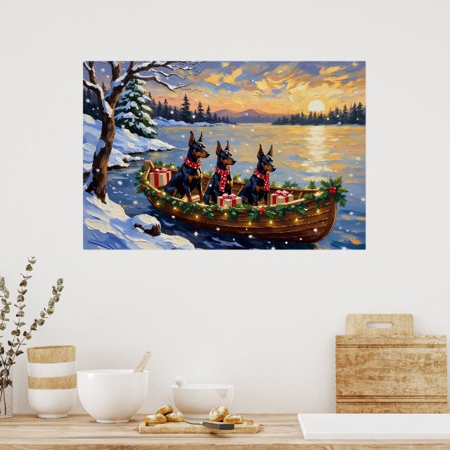 Poster Doberman Pinscher Christmas Boat Holiday (Cuisine)