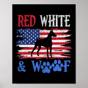 Poster Doberman Pinscher Drapeau Américain Rouge Blanc Et