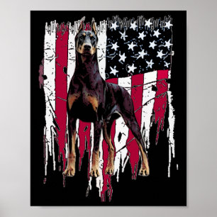 Poster Doberman Pinscher Drapeau Américain Usa Awesome