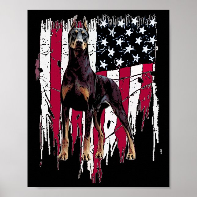 Poster Doberman Pinscher Drapeau Américain Usa Awesome (Devant)