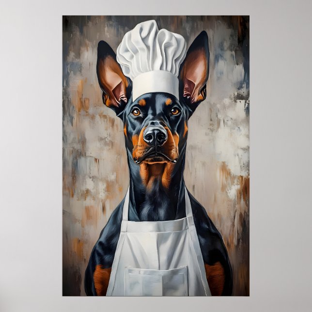 Poster Doberman Pinscher In Chefs Hat Poster, Funny Pet (Devant)