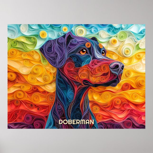 Poster Doberman Quitter Art Chien Portrait (Devant)