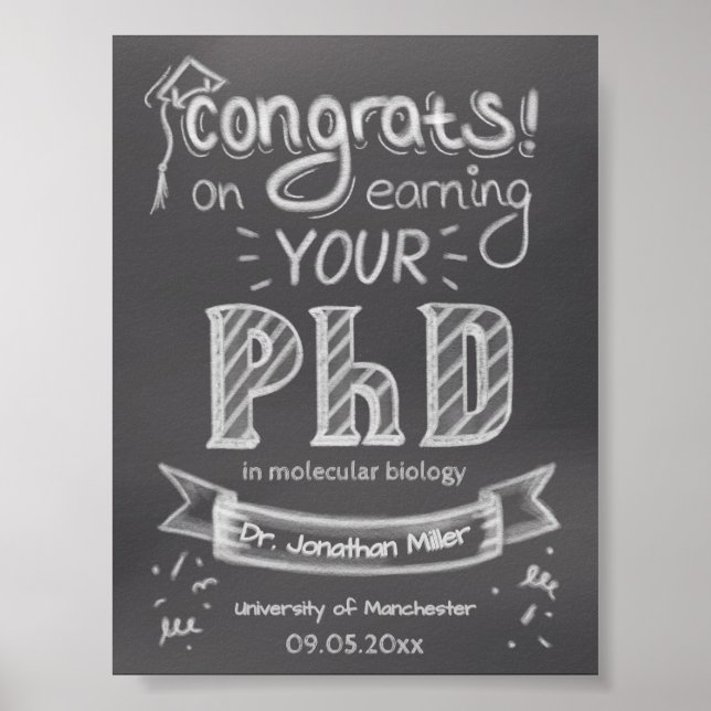 Poster Doctorat remise de diplômes saluant chalkboard uni (Devant)