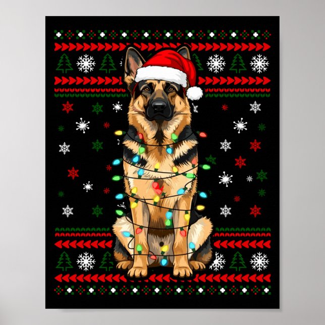 Poster Dog Christmas, German Shepherd Christmas Lights Ug (Devant)