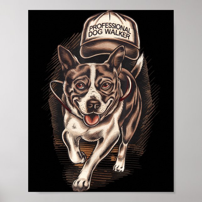 Poster Dog Waking Professional Dog Walker Hat Graphic  (Devant)