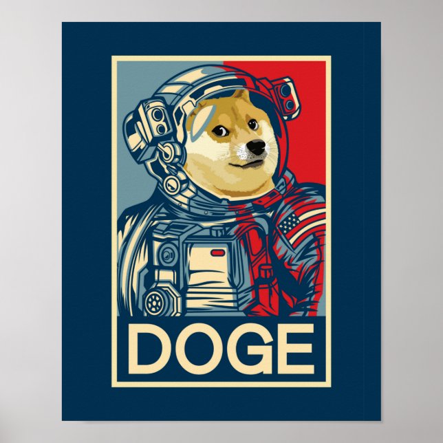 Poster Dogecoin Astronaut Doge À La Lune Crypto Drôle (Devant)