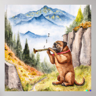 Poster Dogue de Bordeaux Jouer de la Flûte dans les Alpes