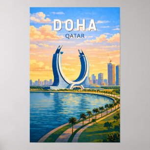 Poster Doha Qatar Illustration Voyage Art Rétro