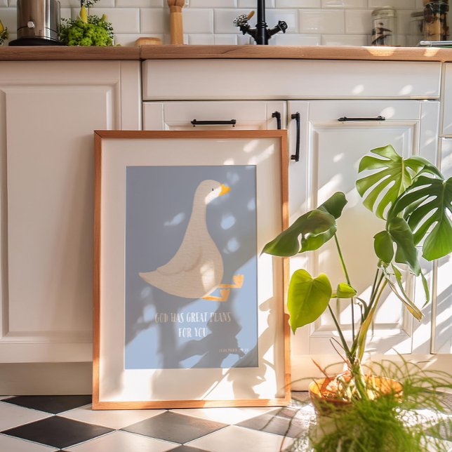 Poster d'oie soie bleu aquarelle (Silly Goose Print, Christian Nursery Decor, Kids Bible Verse Wall Art, Farm Animal Print)