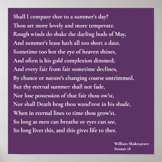 Poster Dois-je te comparer à un jour d'été ? sonnet 18
