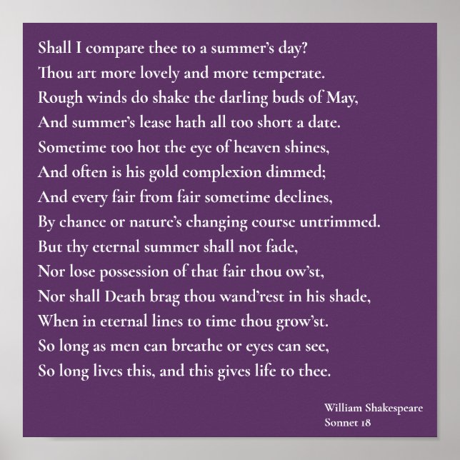 Poster Dois-je te comparer à un jour d'été ? sonnet 18 (Devant)
