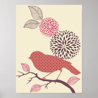Poster d'oiseaux et de fleurs