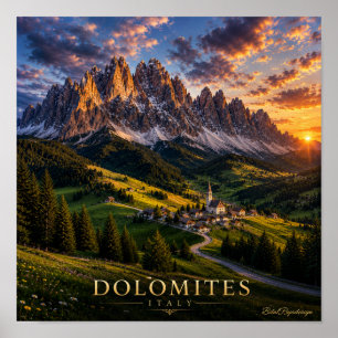 Poster Dolomites Italie Coucher de soleil Paysage de mont