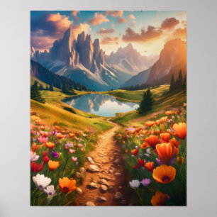 Poster Dolomites Lake Voyage Vintage