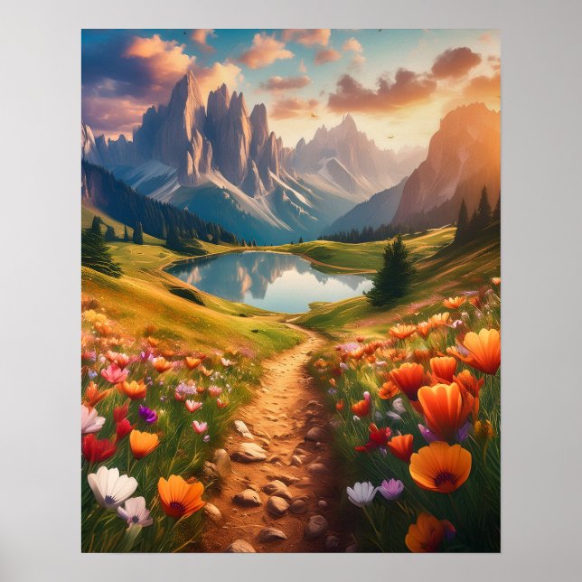 Poster Dolomites Lake Voyage Vintage (Devant)