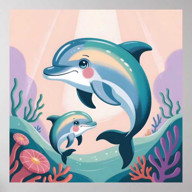 Poster Dolphin Mom and Baby (Devant)