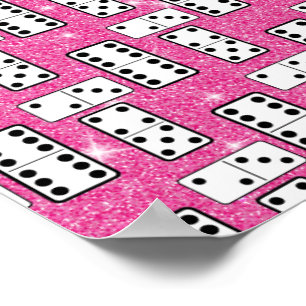 Poster Domino Pieces Dominoes Board Game Pink Glitter