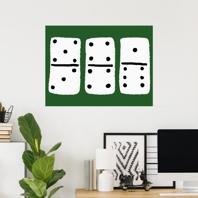Poster Dominos blancs avec points noirs sur vert (Bureau à domicile)