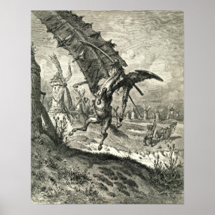 Poster Don don Quichotte et les moulins à vent