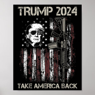 Poster Donald Trump 2024 Reprendre l'Amérique Drapeau amé